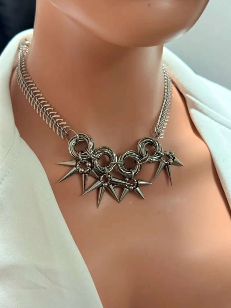 Spikes Spine Ring Chain Necklace