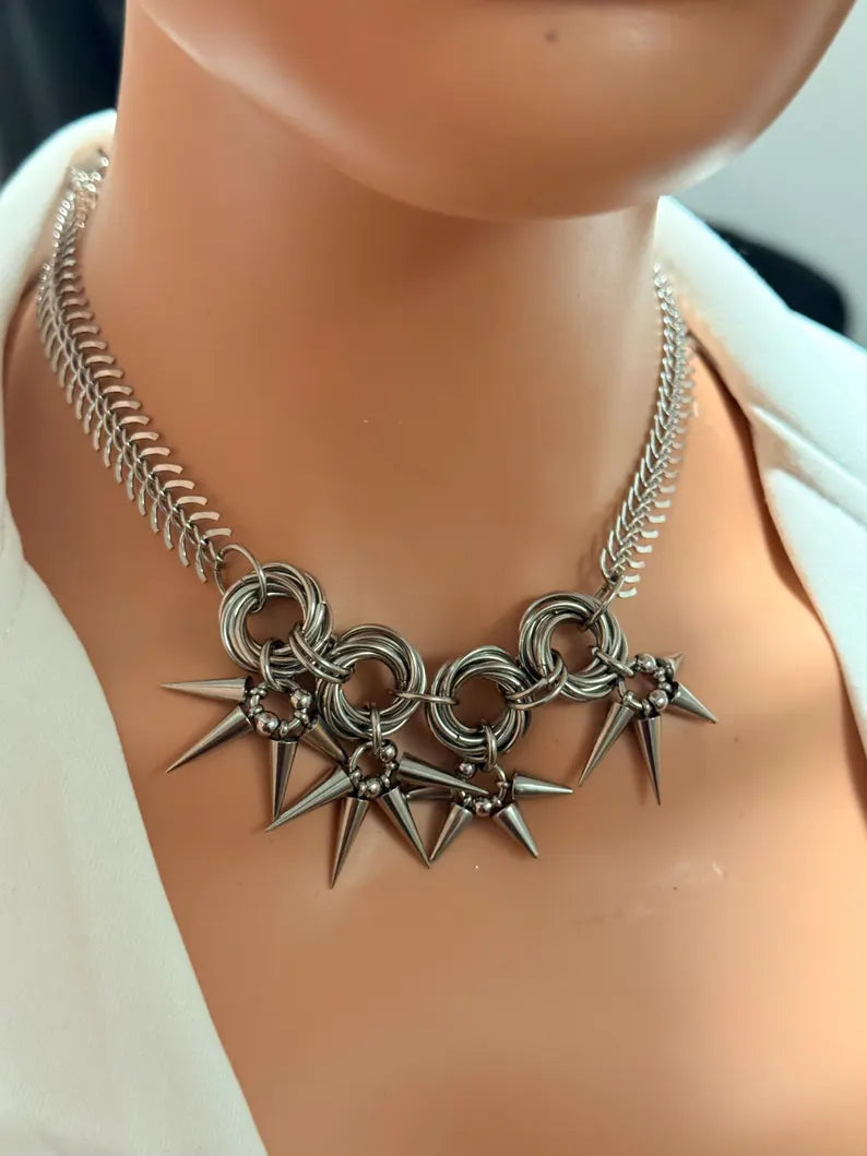 Spikes Spine Ring Chain Necklace