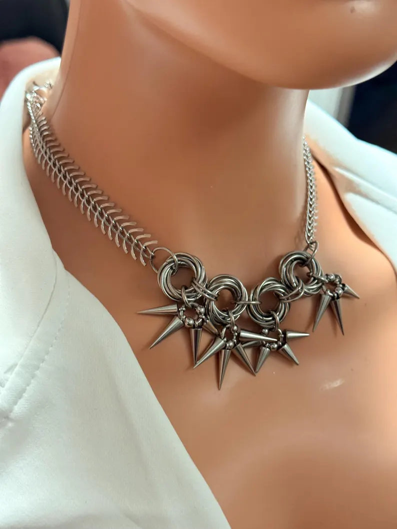 Spikes Spine Ring Chain Necklace