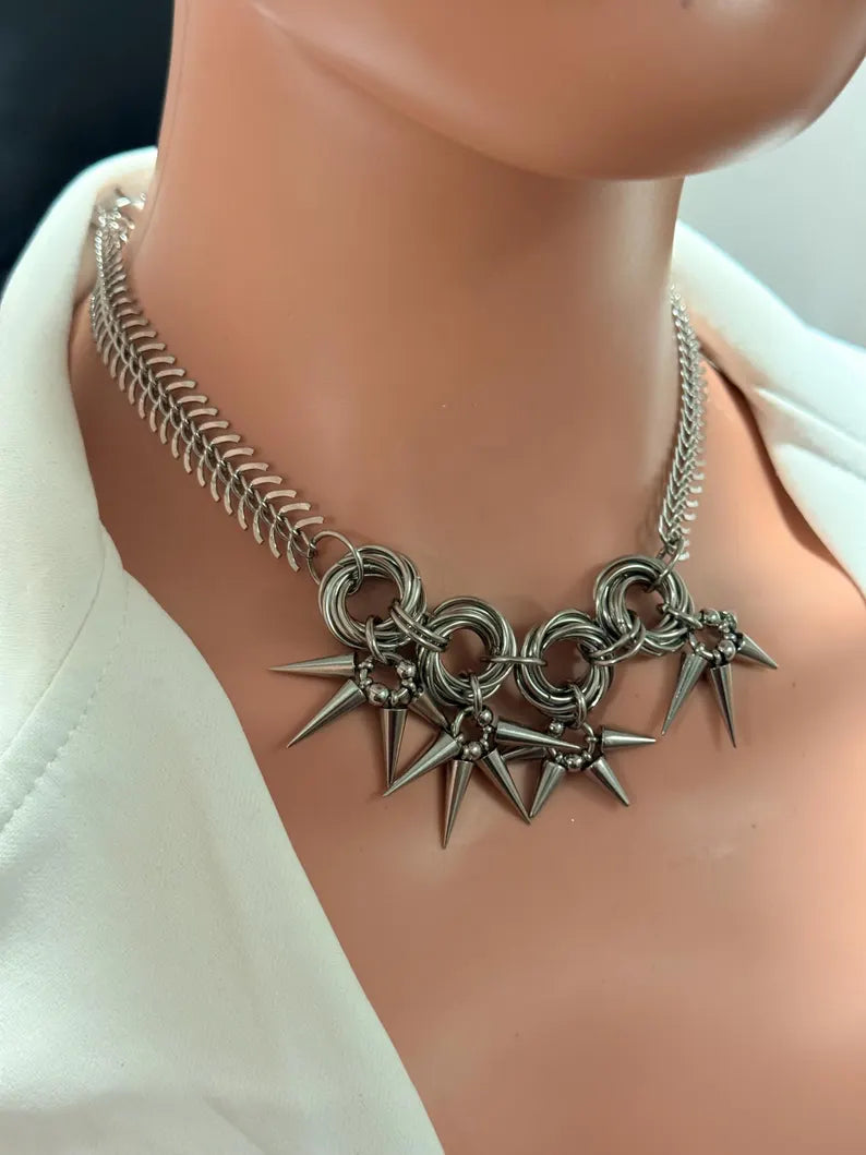 Spikes Spine Ring Chain Necklace