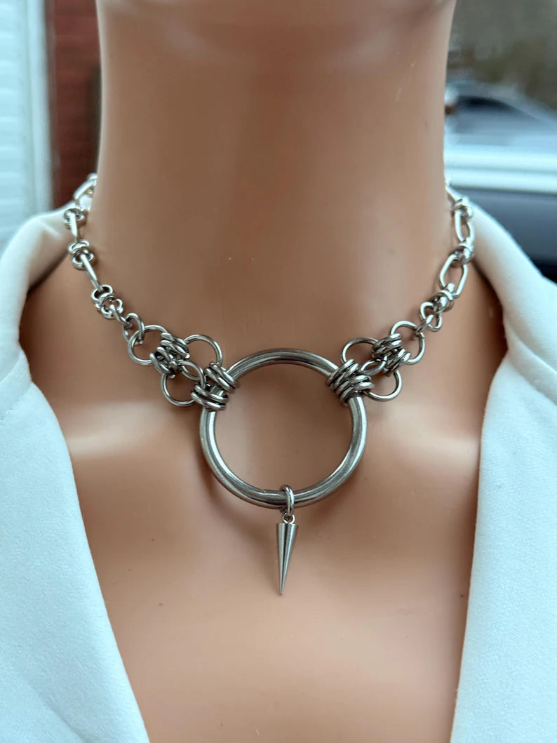 O-Ring Spike Choker Chain Necklace