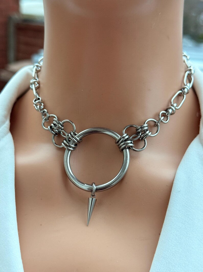 O-Ring Spike Choker Chain Necklace