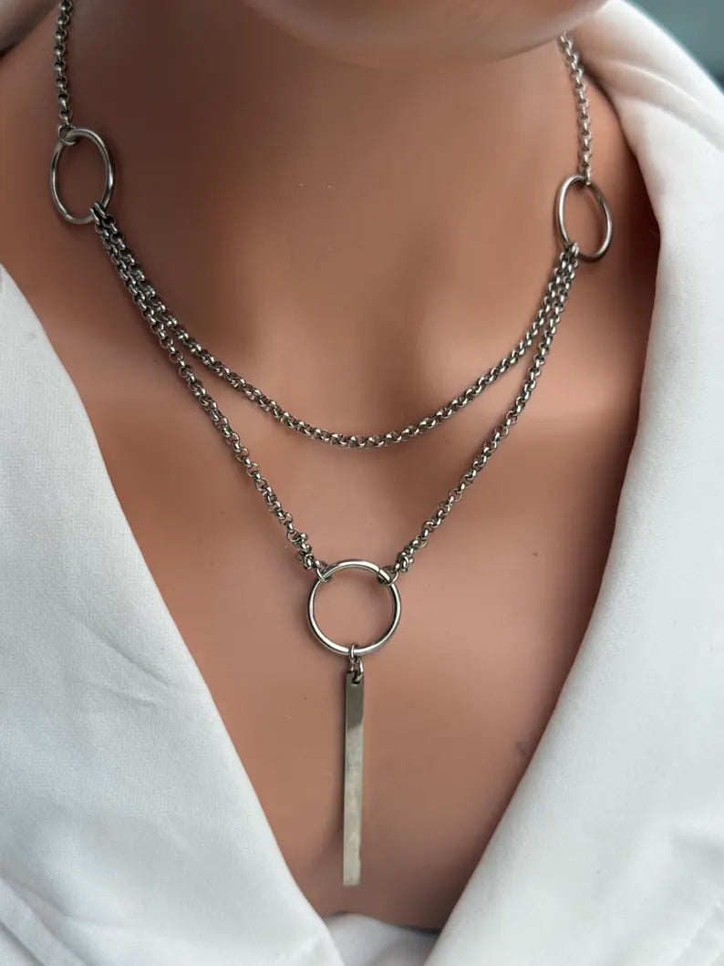 Double Chain O-Ring Drop Necklace