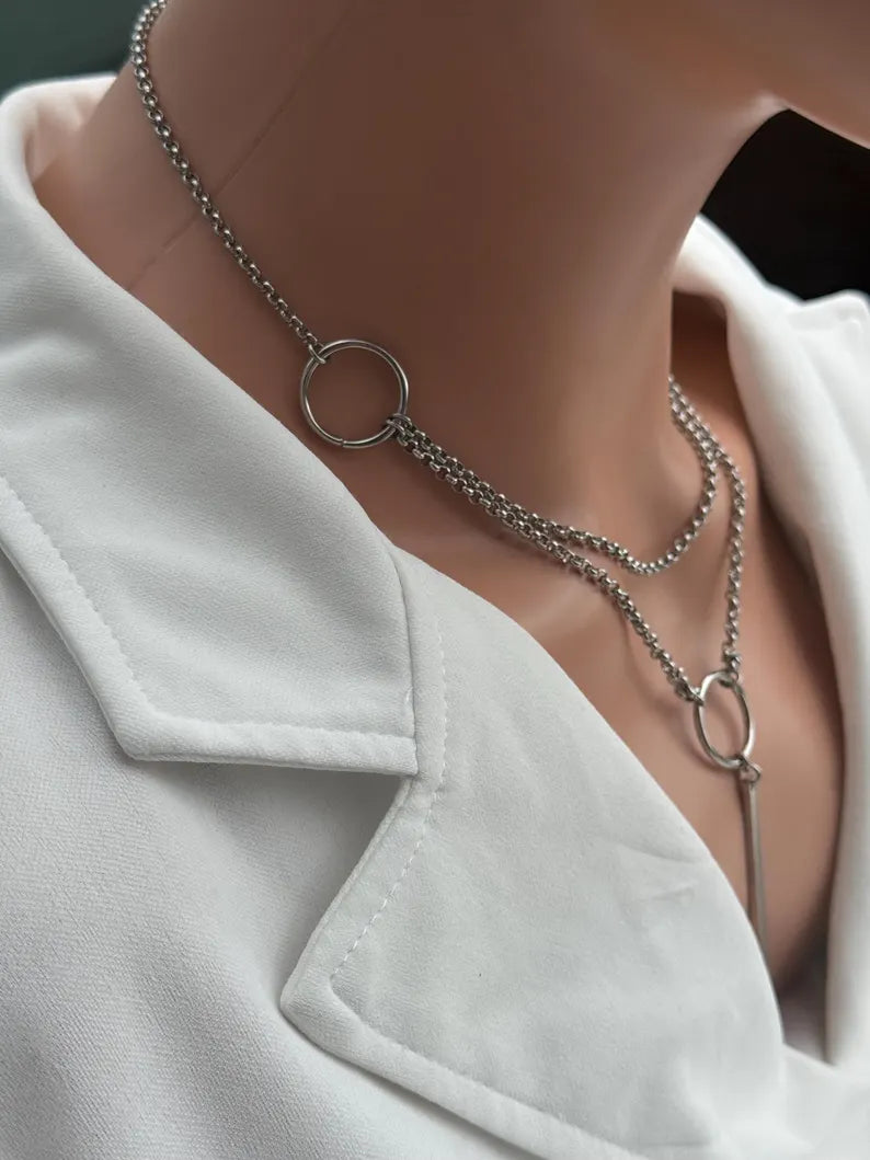 Double Chain O-Ring Drop Necklace