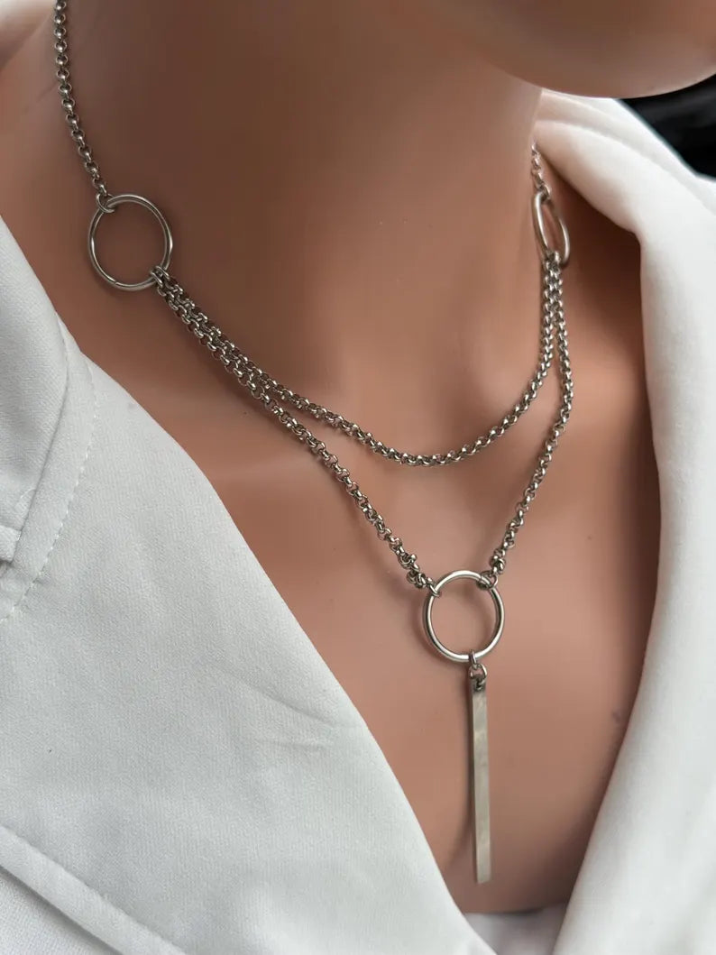 Double Chain O-Ring Drop Necklace